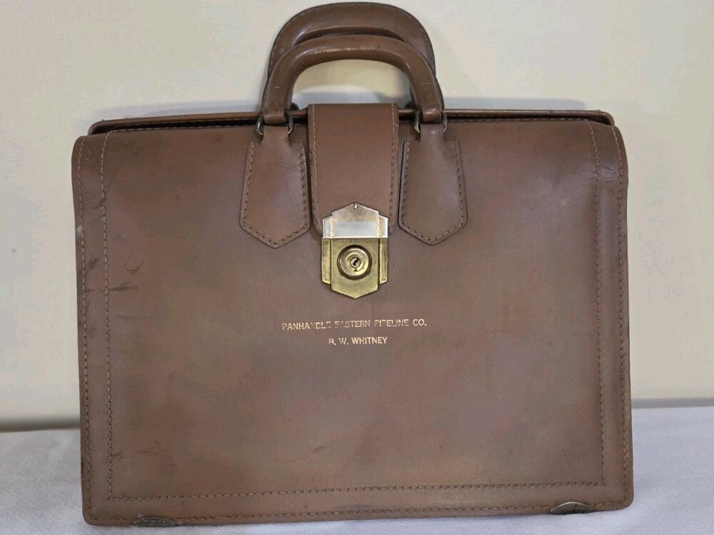 VTG Brown Leather Briefcase Bag Suitcase Panhandle Eastern Pipeline Co. W/key